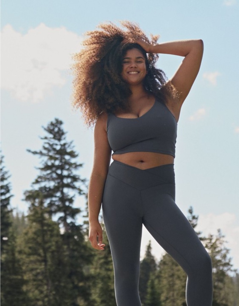 Aerie OFFLINE By Real Me Low Key Longline Sports Bras Grey | 0628BYHWP