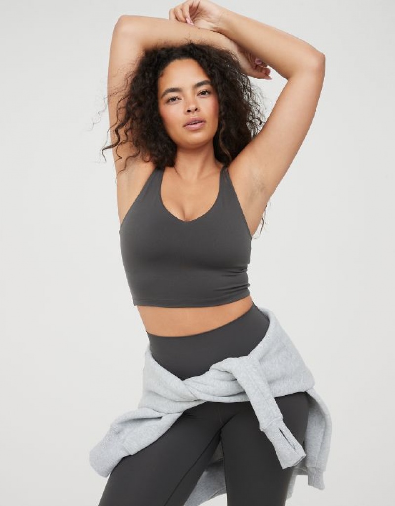 Aerie OFFLINE By Real Me Low Key Longline Sports Bras Grey | 0628BYHWP