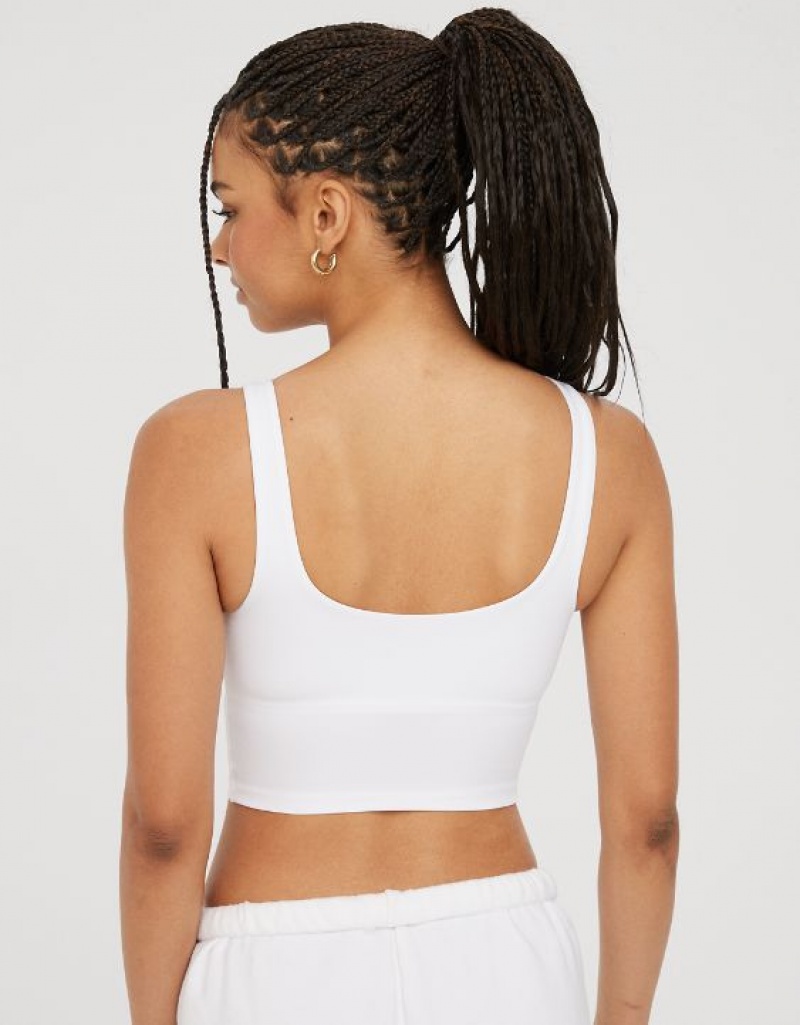 Aerie OFFLINE By Real Me Low Key Longline Sports Bras White | 0631UBDMO