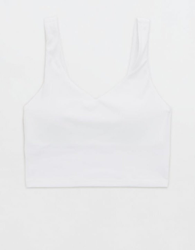 Aerie OFFLINE By Real Me Low Key Longline Sports Bras White | 0631UBDMO