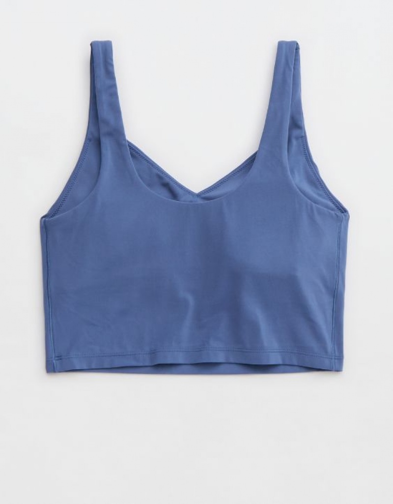 Aerie OFFLINE By Real Me Low Key Longline Sports Bras Blue | 8109KPIOX