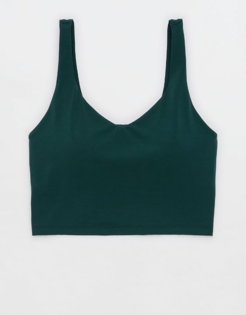 Aerie OFFLINE By Real Me Low Key Longline Sports Bras Deep Green | 4725BVHMU