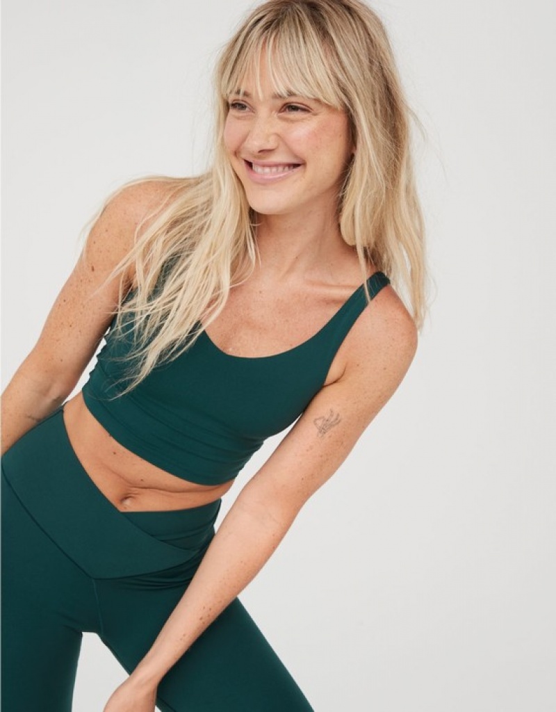 Aerie OFFLINE By Real Me Low Key Longline Sports Bras Deep Green | 4725BVHMU