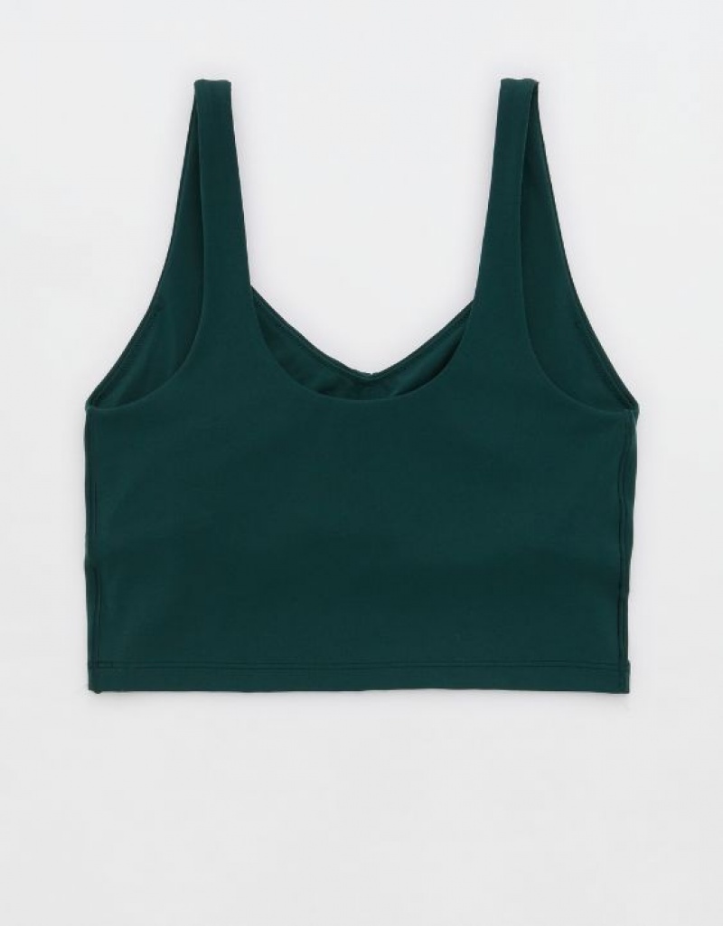 Aerie OFFLINE By Real Me Low Key Longline Sports Bras Deep Green | 4725BVHMU