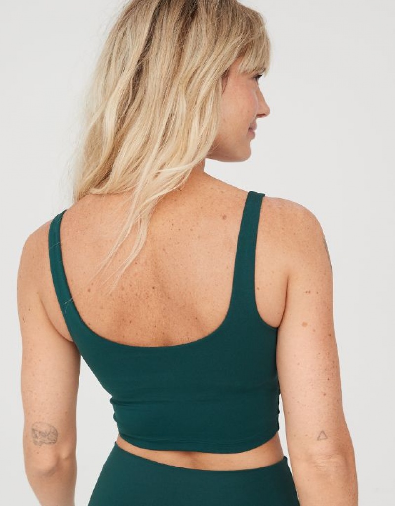 Aerie OFFLINE By Real Me Low Key Longline Sports Bras Deep Green | 4725BVHMU