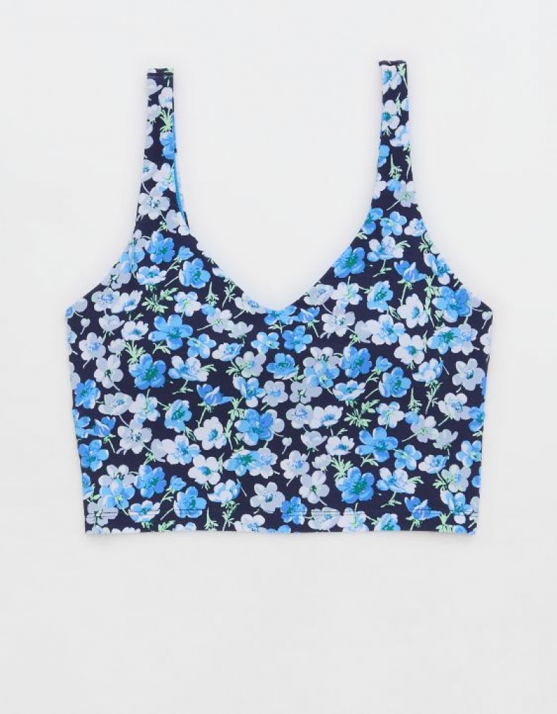 Aerie OFFLINE By Real Me Low Key Longline Sports Bras Blue | 8374SZYGP