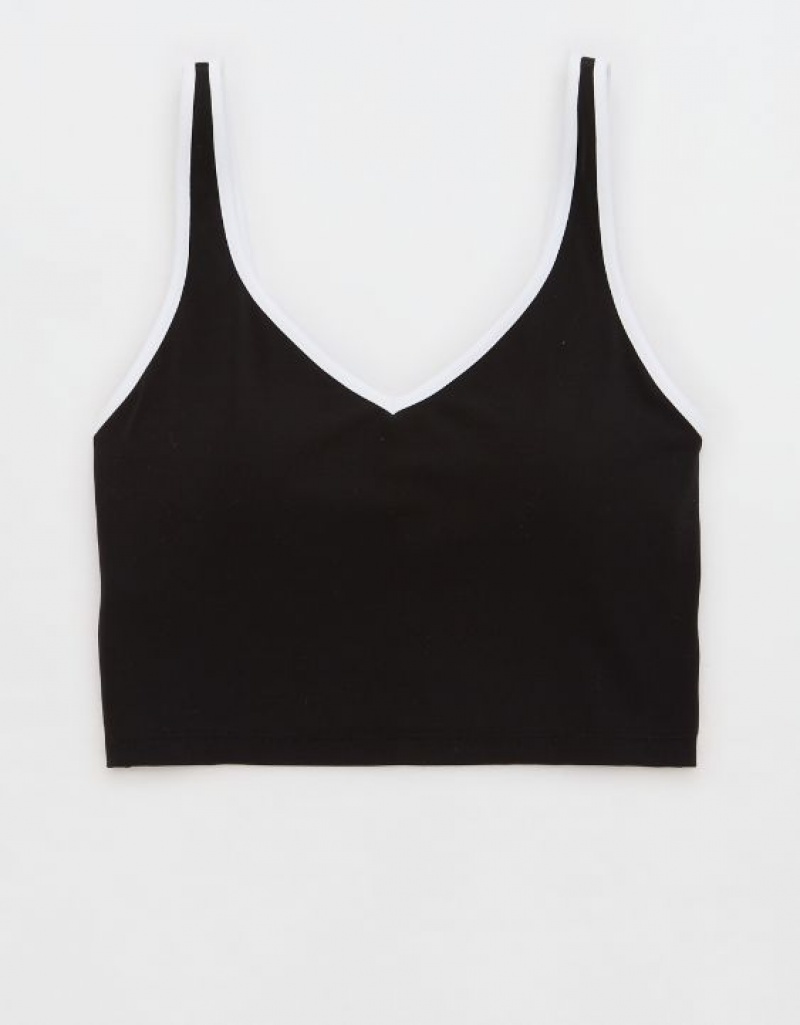 Aerie OFFLINE By Real Me Low Key Longline Sports Bras Black | 7901TCZXQ