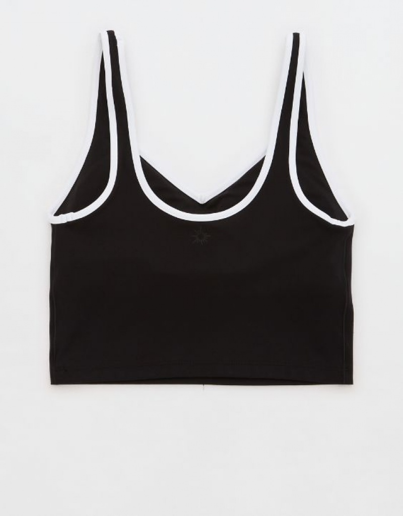 Aerie OFFLINE By Real Me Low Key Longline Sports Bras Black | 7901TCZXQ