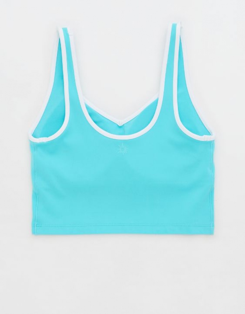 Aerie OFFLINE By Real Me Low Key Longline Sports Bras Blue | 9603VJOQU