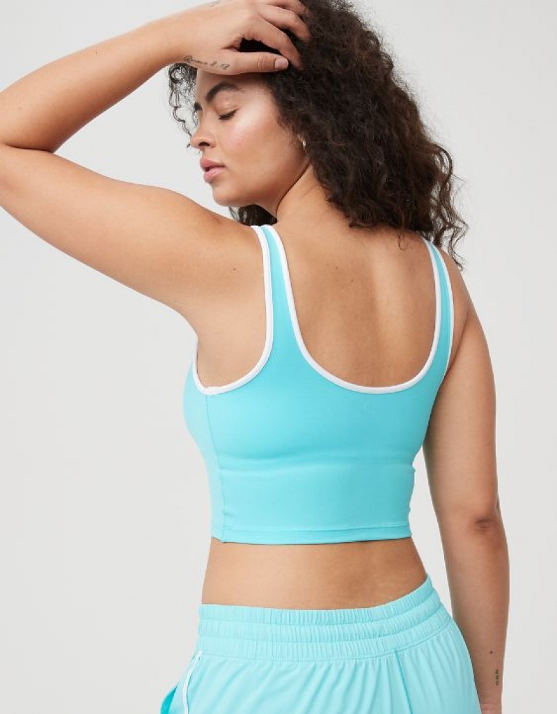 Aerie OFFLINE By Real Me Low Key Longline Sports Bras Blue | 9603VJOQU