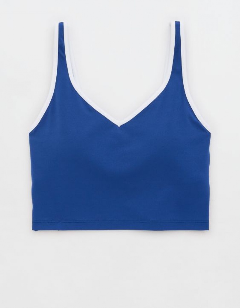 Aerie OFFLINE By Real Me Low Key Longline Sports Bras Blue | 0951WAEKT