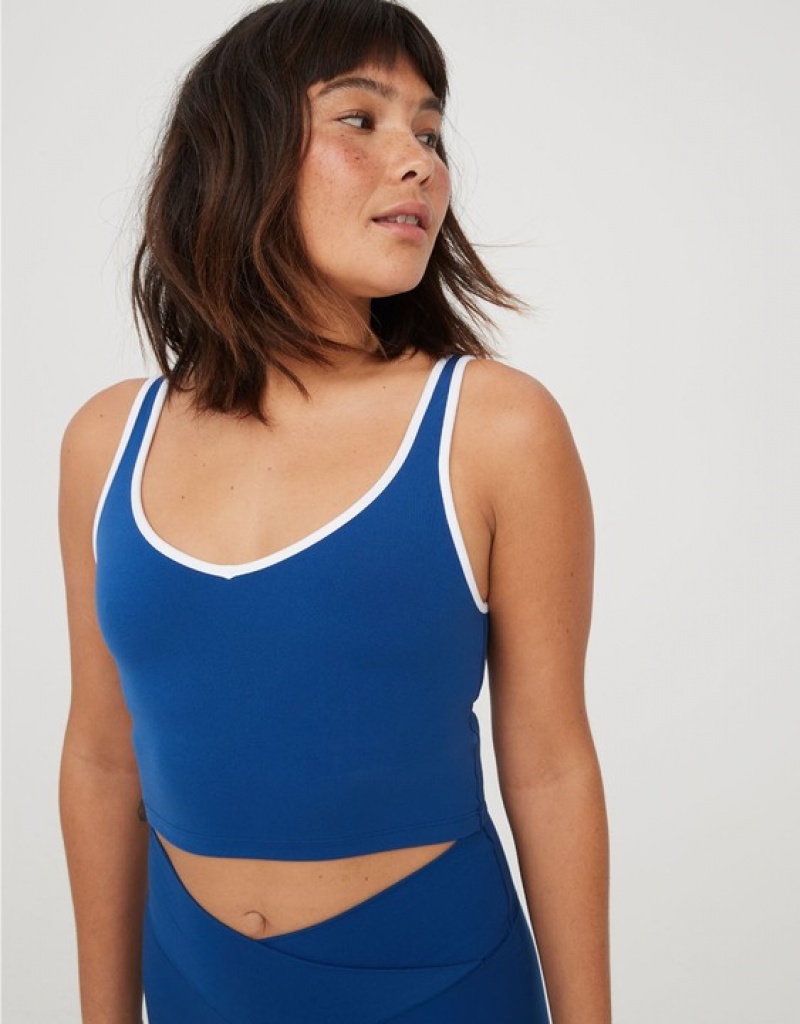 Aerie OFFLINE By Real Me Low Key Longline Sports Bras Blue | 0951WAEKT