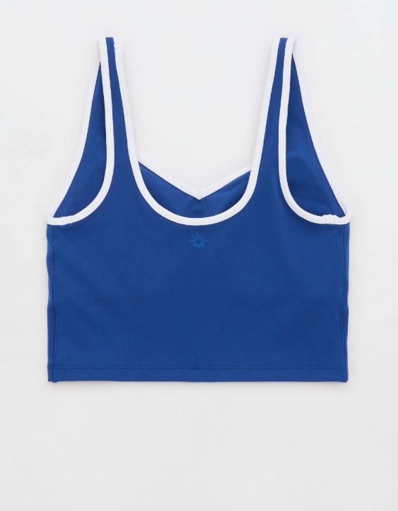 Aerie OFFLINE By Real Me Low Key Longline Sports Bras Blue | 0951WAEKT