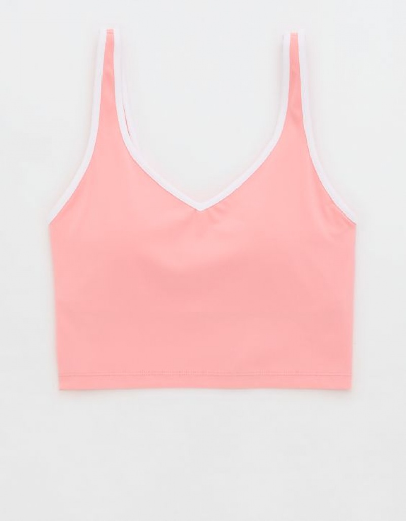 Aerie OFFLINE By Real Me Low Key Longline Sports Bras Pink | 9472PEFKV