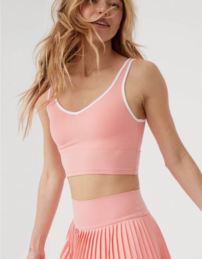 Aerie OFFLINE By Real Me Low Key Longline Sports Bras Pink | 9472PEFKV