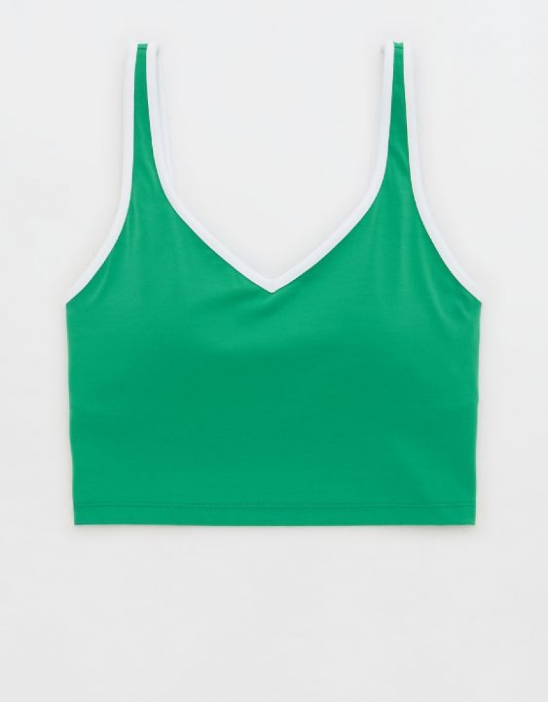 Aerie OFFLINE By Real Me Low Key Longline Sports Bras Green | 8697ZGQBD