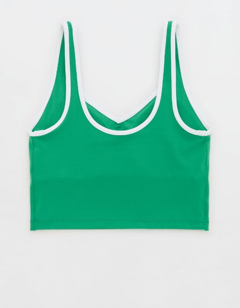 Aerie OFFLINE By Real Me Low Key Longline Sports Bras Green | 8697ZGQBD