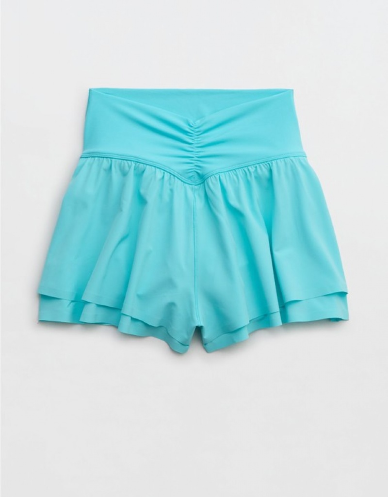 Aerie OFFLINE By Real Me Ruched Flowy Shorts Blue | 9058UATEQ