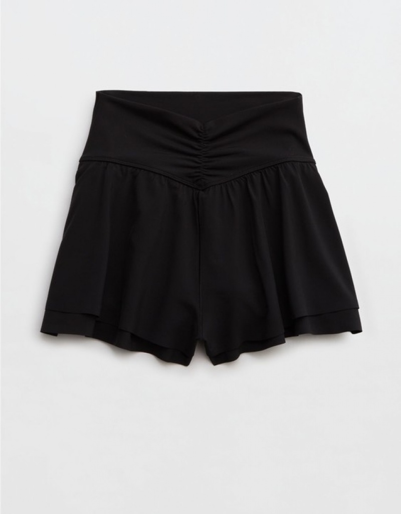 Aerie OFFLINE By Real Me Ruched Flowy Shorts Black | 5139DYGFV