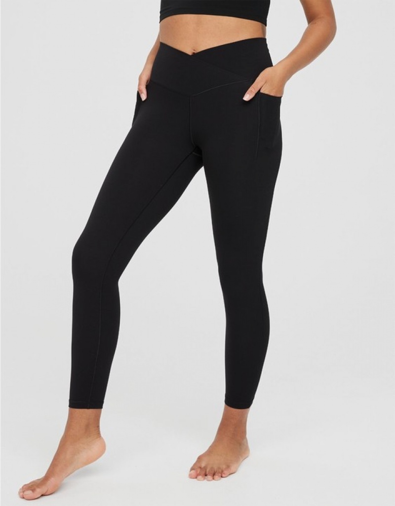 Aerie OFFLINE By Real Me Xtra Crossover High Waisted Pocket Leggings Black | 5720TYEHR