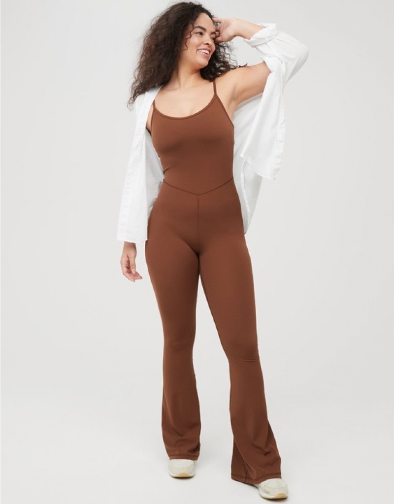 Aerie OFFLINE By Real Me Xtra Flare Jumpsuit Brown | 7208SMAFH