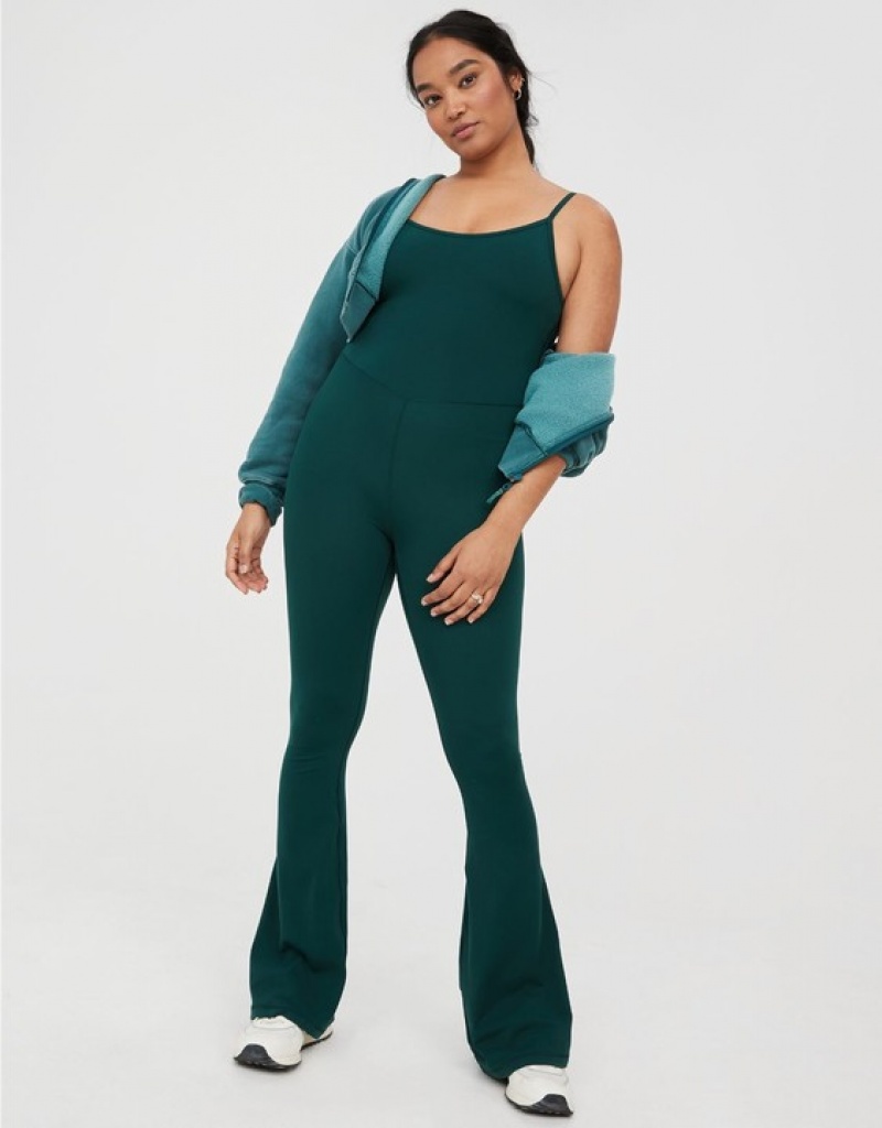 Aerie OFFLINE By Real Me Xtra Flare Jumpsuit Deep Green | 6137QLFRS