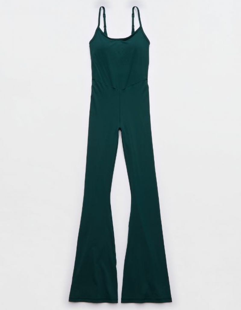 Aerie OFFLINE By Real Me Xtra Flare Jumpsuit Deep Green | 6137QLFRS