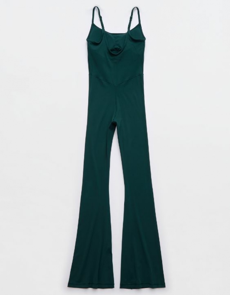 Aerie OFFLINE By Real Me Xtra Flare Jumpsuit Deep Green | 6137QLFRS