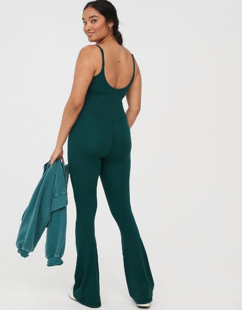 Aerie OFFLINE By Real Me Xtra Flare Jumpsuit Deep Green | 6137QLFRS