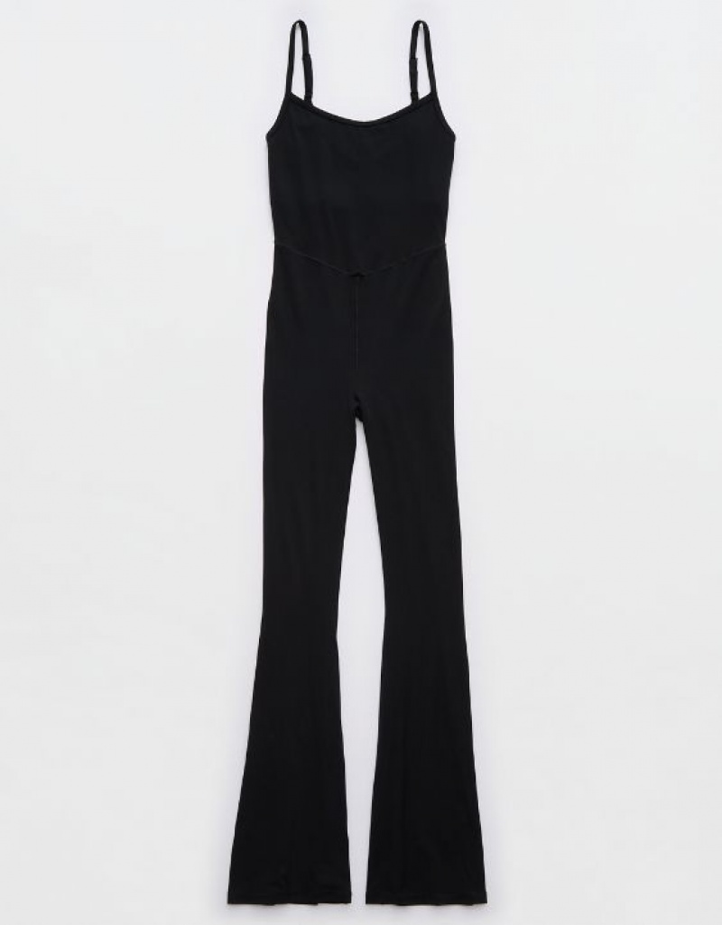 Aerie OFFLINE By Real Me Xtra Flare Jumpsuit Black | 8064NWGDZ