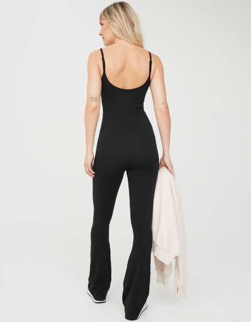 Aerie OFFLINE By Real Me Xtra Flare Jumpsuit Black | 8064NWGDZ