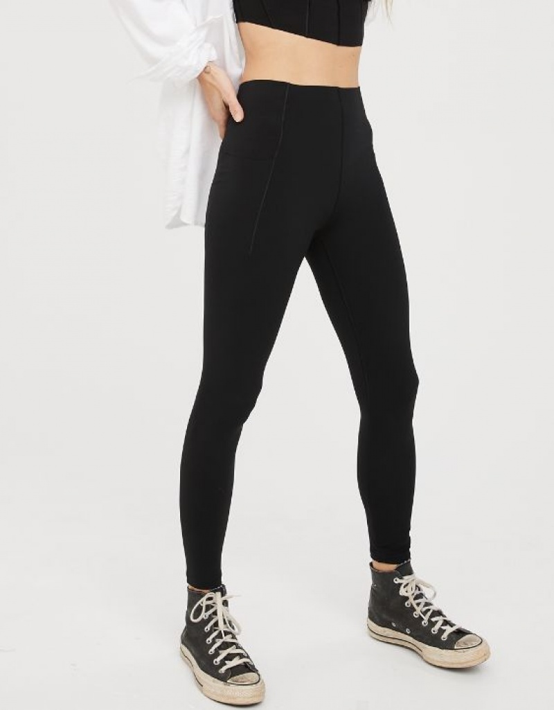 Aerie OFFLINE By Real Me Xtra Hold Up! Pocket Leggings Black | 1504QYRPH