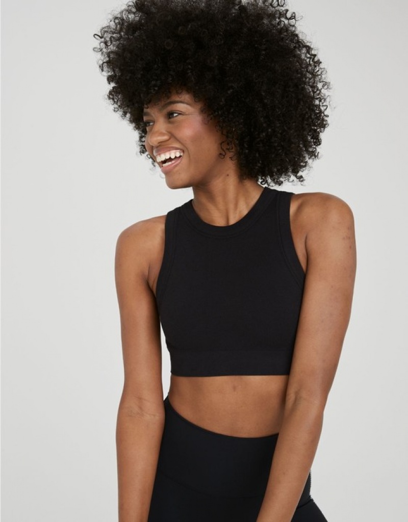 Aerie OFFLINE By Seamless High Neck Sports Bras Black | 0124RNAKM