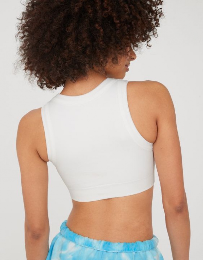 Aerie OFFLINE By Seamless High Neck Sports Bras White | 9467VDTNG