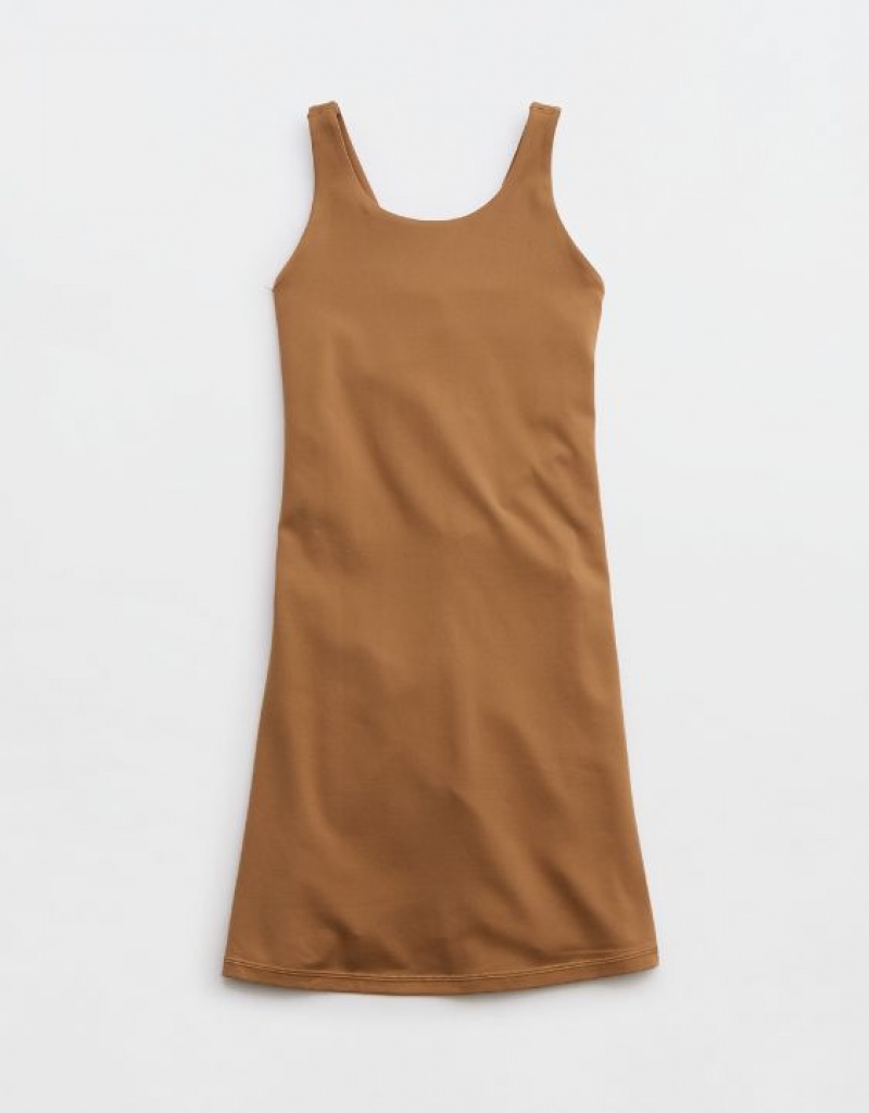 Aerie OFFLINE By The Hugger High Neck Dress Brown | 0386DSUAO