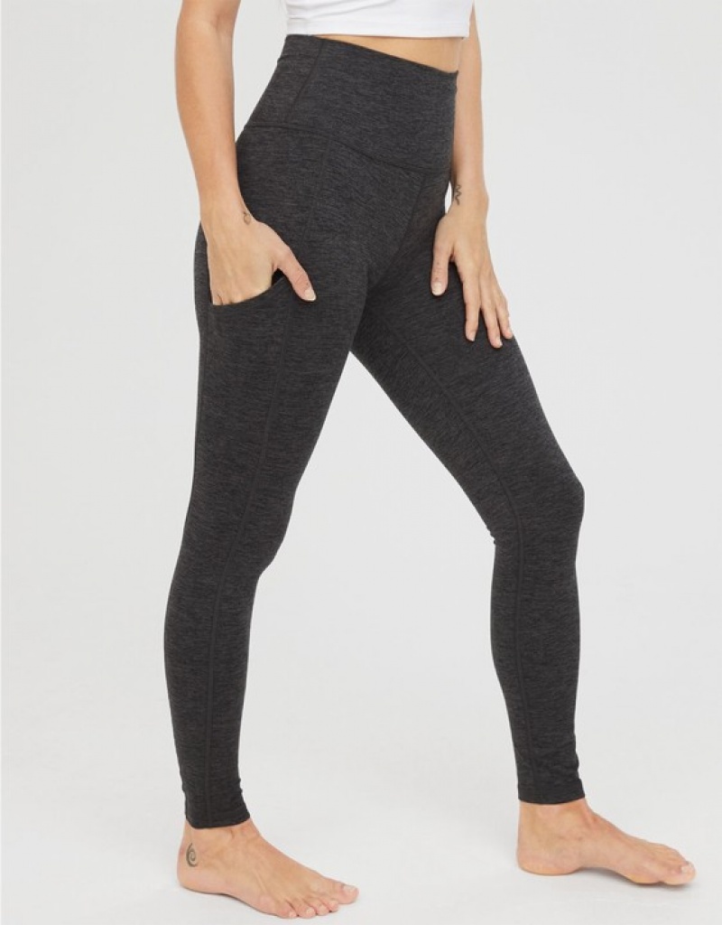 Aerie OFFLINE By The Hugger High Waisted Pocket Leggings Grey | 4680WMXPA