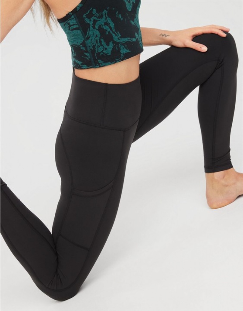 Aerie OFFLINE By The Hugger High Waisted Pocket Leggings Black | 2831XKILE