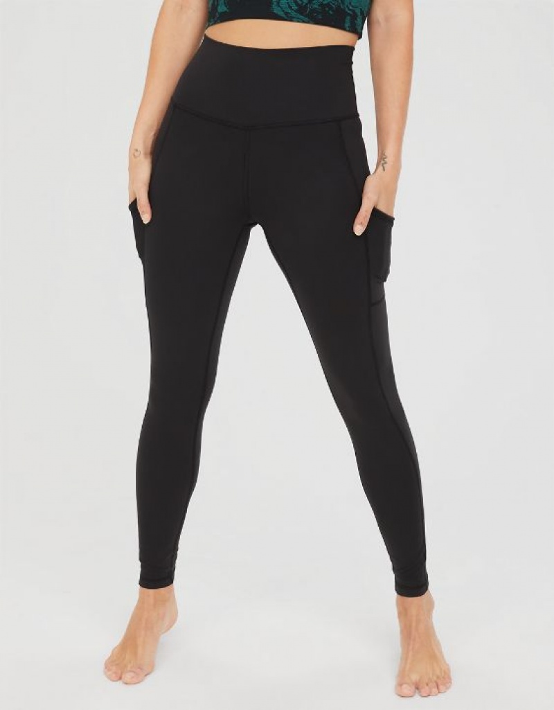 Aerie OFFLINE By The Hugger High Waisted Pocket Leggings Black | 2831XKILE