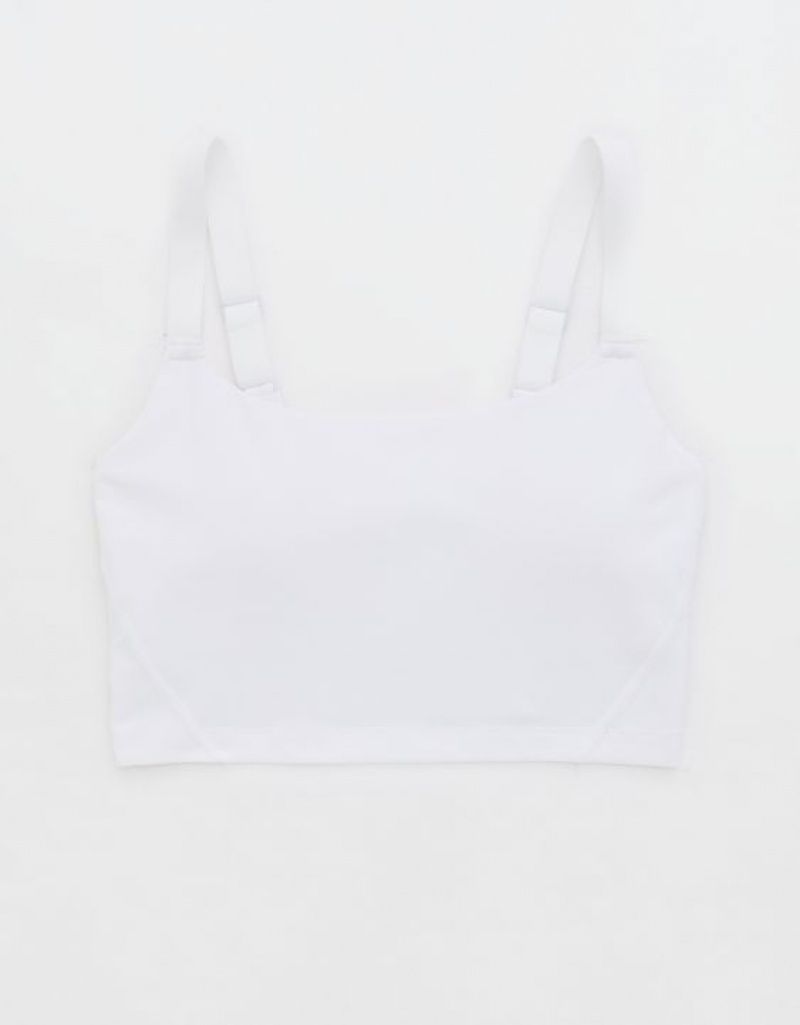 Aerie OFFLINE By The Hugger Longline Sports Bras White | 3428ZJWYX