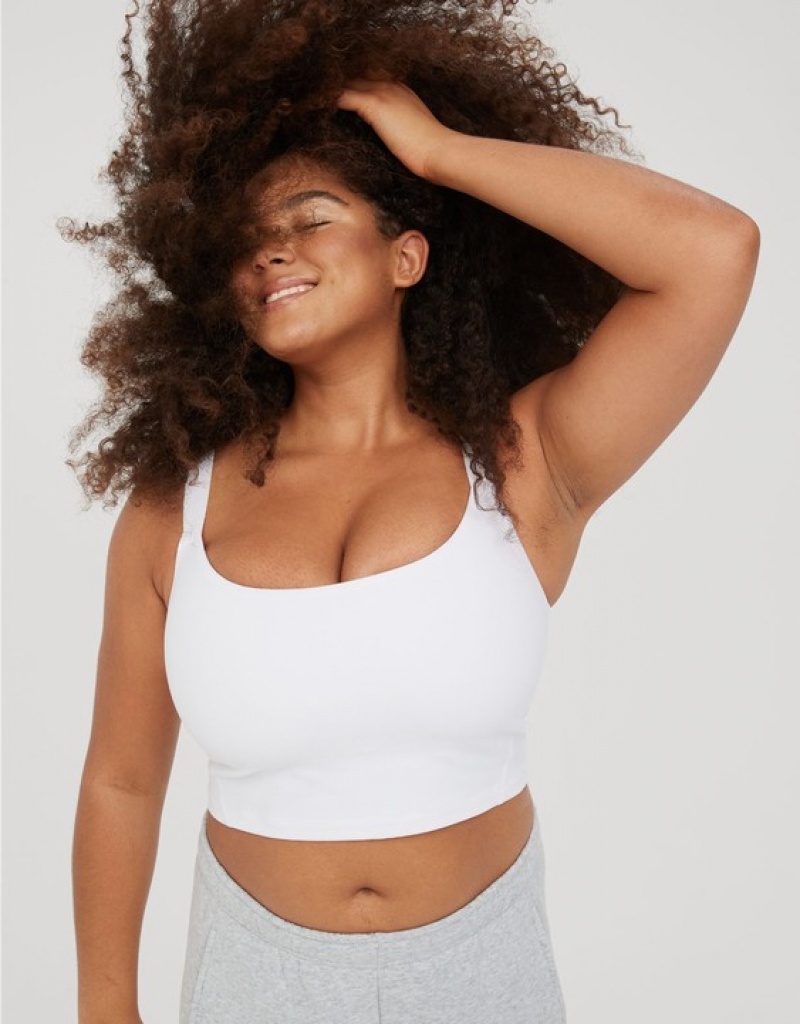 Aerie OFFLINE By The Hugger Longline Sports Bras White | 3428ZJWYX