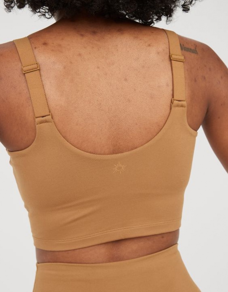 Aerie OFFLINE By The Hugger Longline Sports Bras Brown | 4836NLIZV