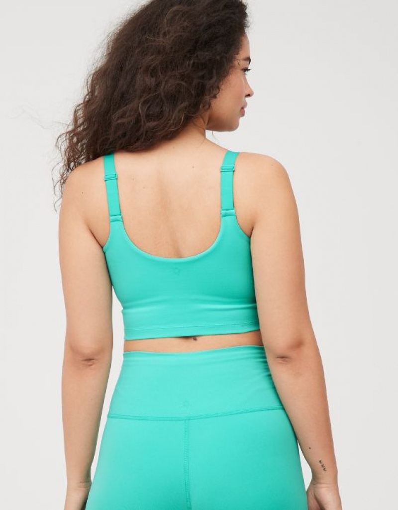 Aerie OFFLINE By The Hugger Longline Sports Bras Turquoise | 0158LCRPX