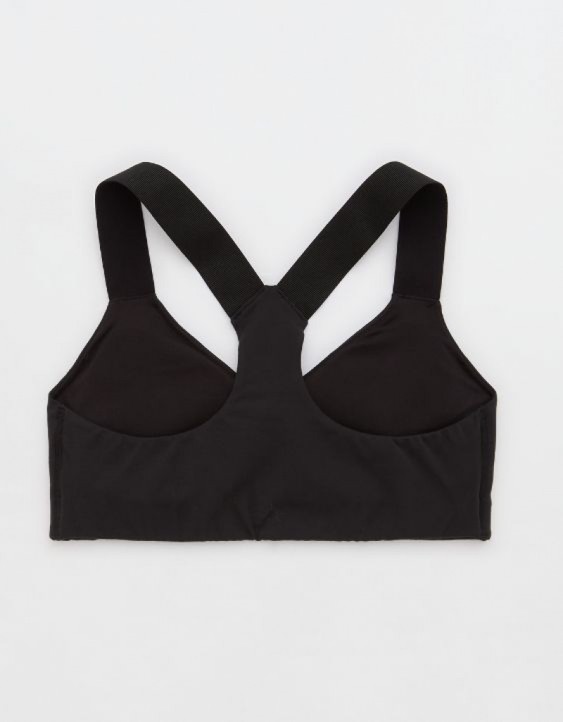 Aerie OFFLINE By The Hugger Racerback Sports Bras Black | 3150GBFRD