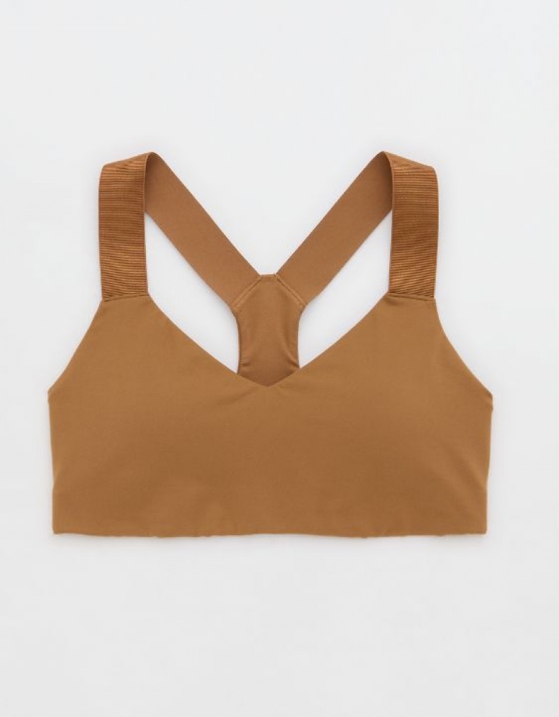 Aerie OFFLINE By The Hugger Racerback Sports Bras Brown | 9761SKHBQ