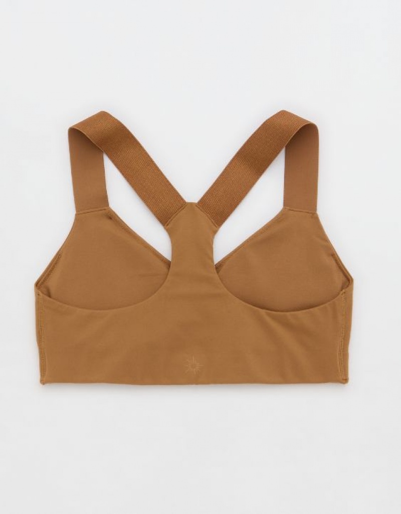 Aerie OFFLINE By The Hugger Racerback Sports Bras Brown | 9761SKHBQ