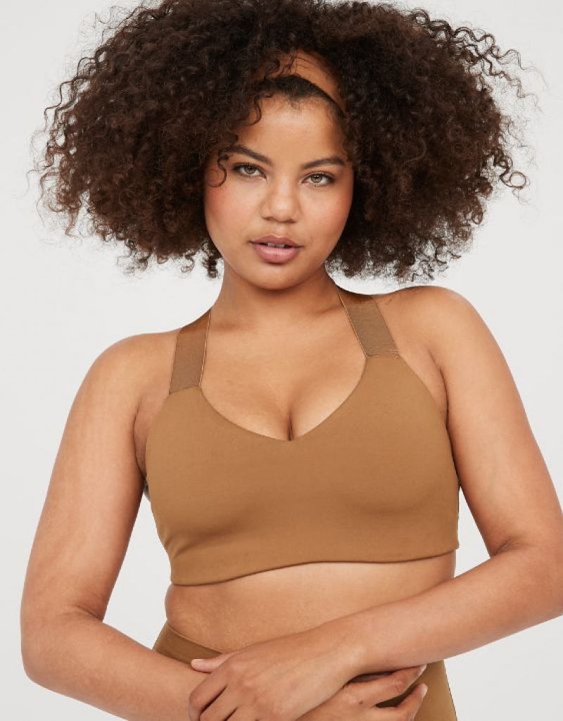 Aerie OFFLINE By The Hugger Racerback Sports Bras Brown | 9761SKHBQ