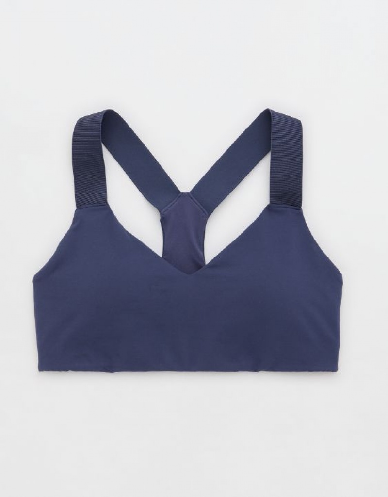 Aerie OFFLINE By The Hugger Racerback Sports Bras Blue | 9763HNBCZ