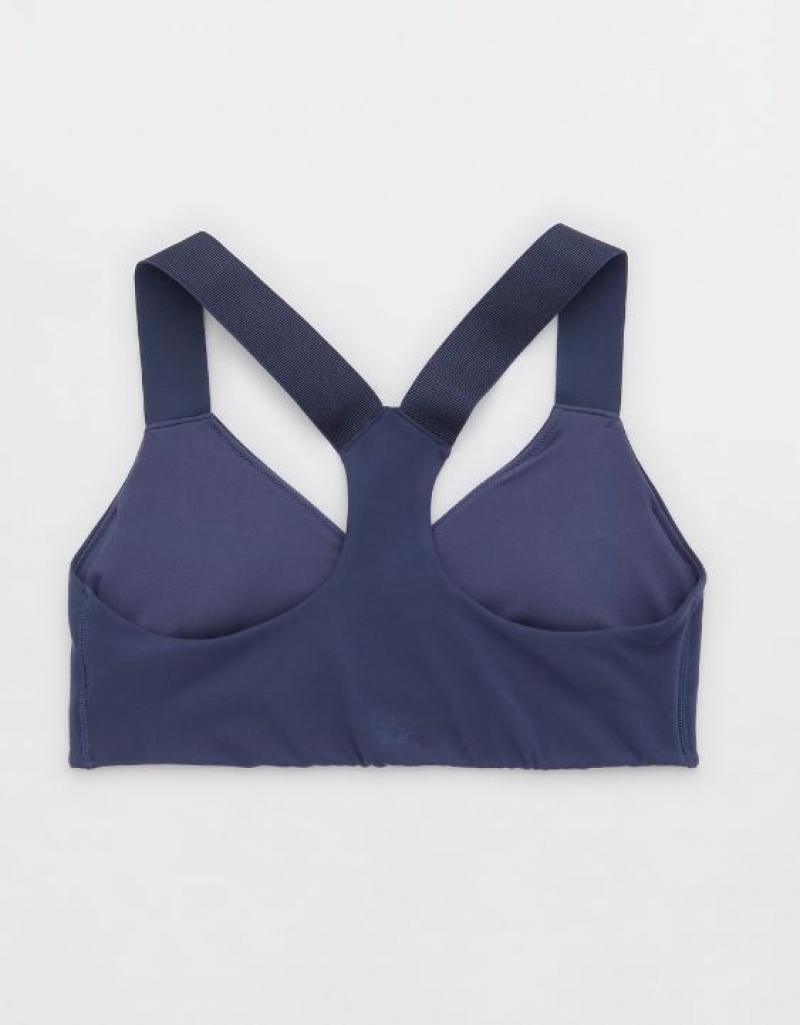 Aerie OFFLINE By The Hugger Racerback Sports Bras Blue | 9763HNBCZ