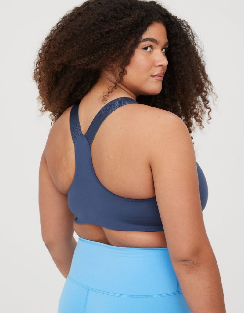 Aerie OFFLINE By The Hugger Racerback Sports Bras Blue | 9763HNBCZ