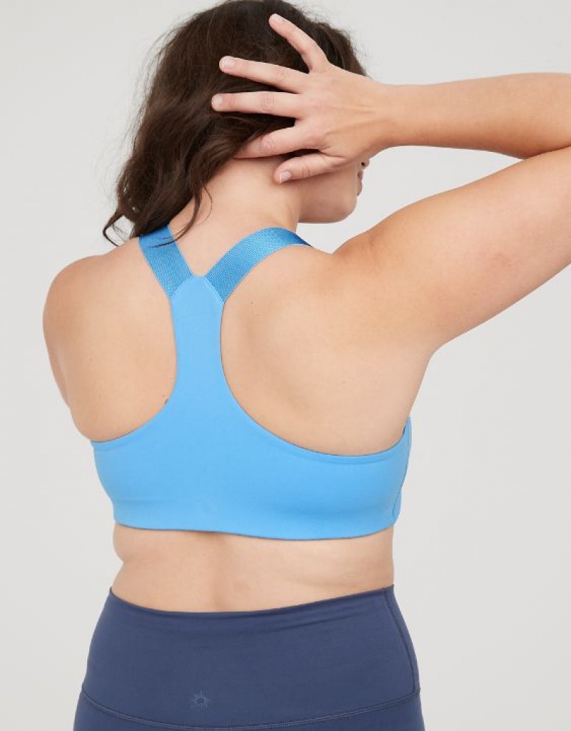 Aerie OFFLINE By The Hugger Racerback Sports Bras Blue | 1749JNYSO